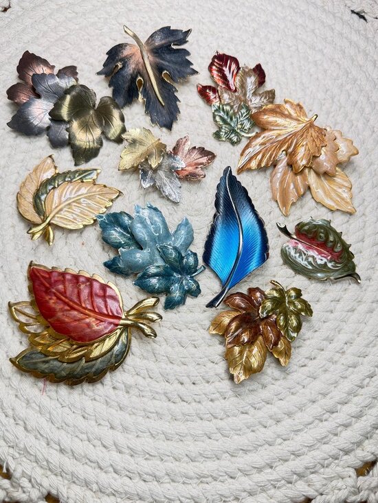 Jewelry - Vintage Leaf Brooch Lot 11 Enamel Metal Pins Fall Autumn Jewelry